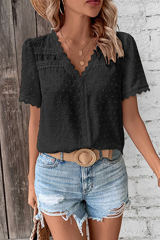 Lace Trim V-Neck T-Shirt
