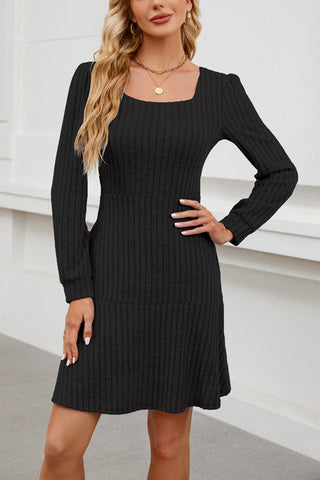 Ribbed Long Sleeve Casual Dress
