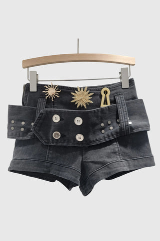 Embellished Denim Shorts with Belt