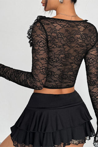 Lace Trim Plunge Neck Top