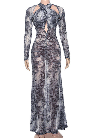 Ruched Snake Print Dress