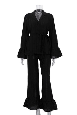 Ruffle-Trim Pants Set with Tie Waist