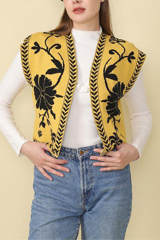 Floral Pattern Open Vest