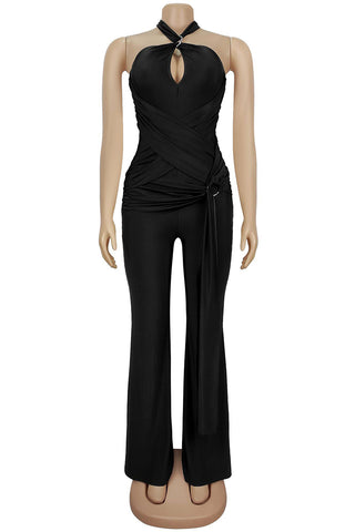 Halter Neck Keyhole Jumpsuit with Draped Waist