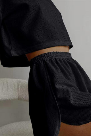 Eyelet Crop Top and Elastic Waist Shorts Set
