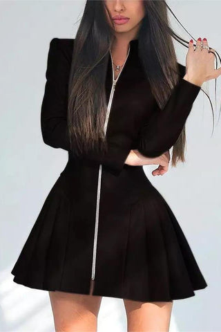 Zip-Front Casual Skater Dress