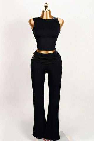 Ruched Sleeveless Top and Pants Set
