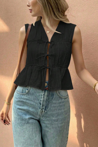 Tie-Front Peplum Tank Top