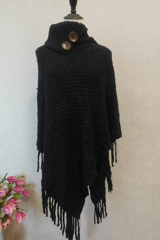 Button-Accent Knit Wrap