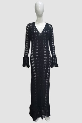 Buttoned Knit Lace Tunic Dress