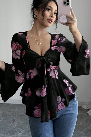 Tie-Front Floral Blouse