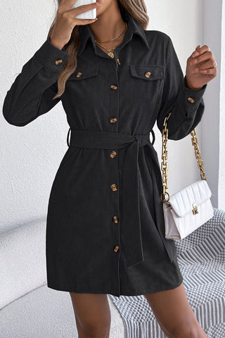 Button-Front Belted Shirt Dress