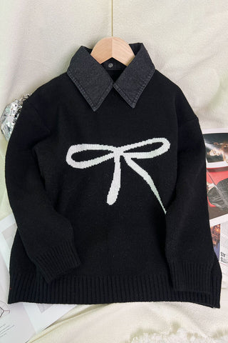 Bow Accent Collared Sweater