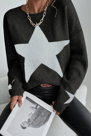 Star-Patterned Loose Fit Sweater