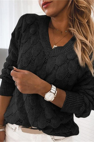 V-Neck Textured Knit Sweater