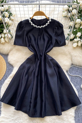 Pearl Trim Puff Sleeve Dress