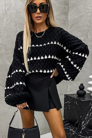 Textured Knit Sweater with Striped Accents