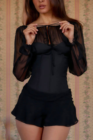 Sheer Sleeve Corset-Style Top