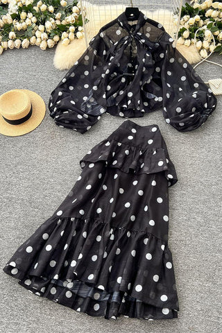 Polka Dot Skirt Set with Ruffled Design