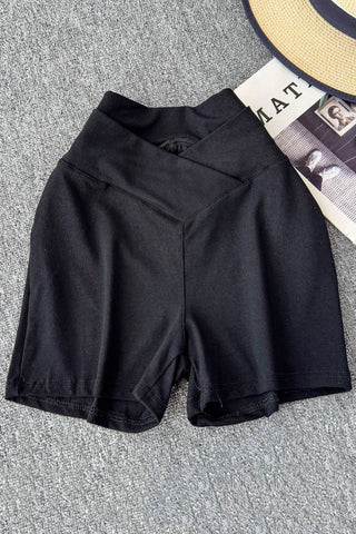 V-Waist Slim Brown High-Waist Shorts
