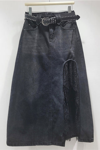 Denim Skirt with Lace Detail