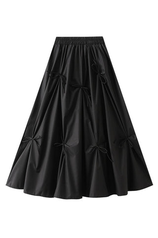Bow-Embellished Casual Flared Skirt