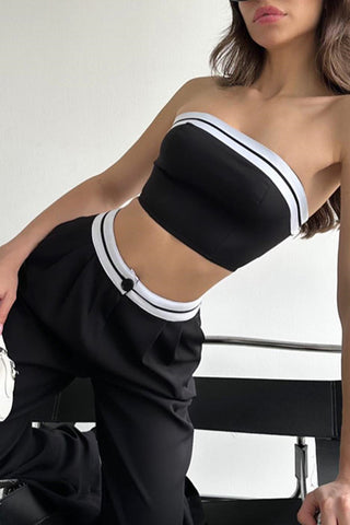 Strapless Crop Top and Wide-Leg Pants Set