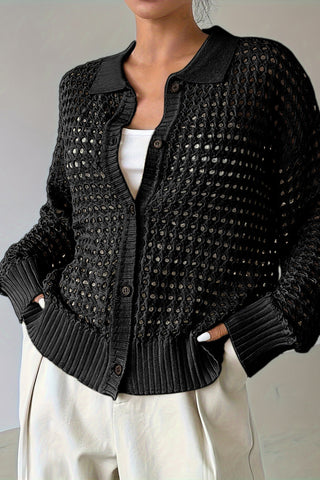 Open-Knit Button Cardigan