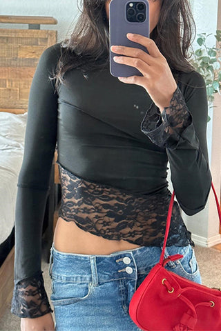 Lace Insert Long Sleeve Top