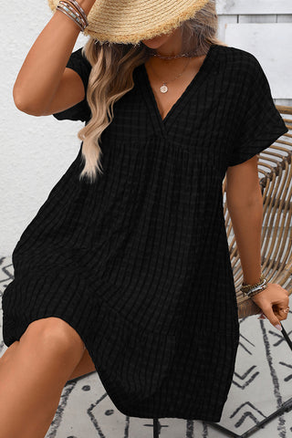 V-Neck Casual Dress with Flare Hem