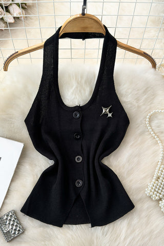 Button-Front Tank Top with Star Detail