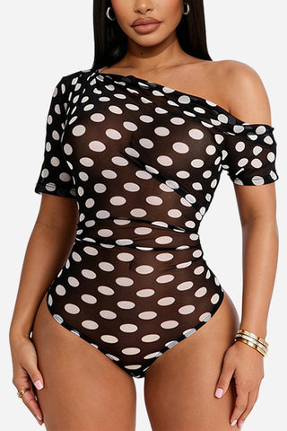 One-Shoulder Polka Dot Bodysuit