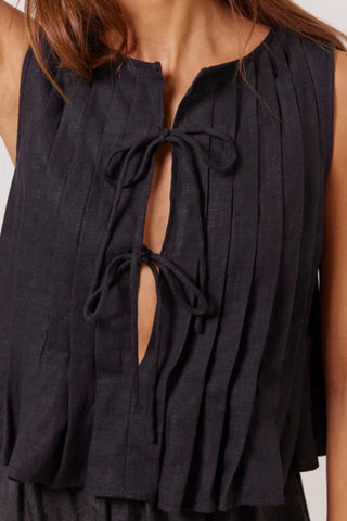 Tie-Front Pleated Tank Top