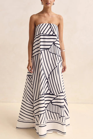 Strapless Maxi Dress with Contrasting Hem