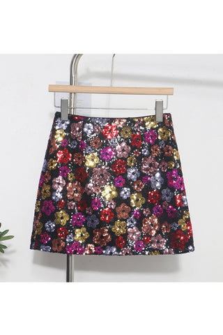 Floral Sequin Mini Skirt