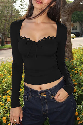 Elegant Long-Sleeve Lace Trim Top