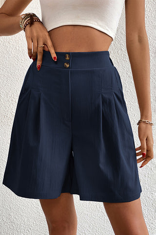 High-Waist Pleated Casual Shorts
