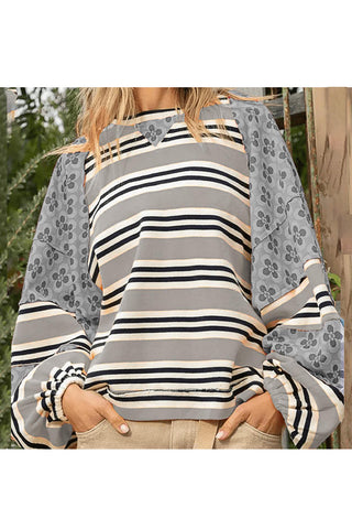 Striped and Floral Pattern T-Shirt