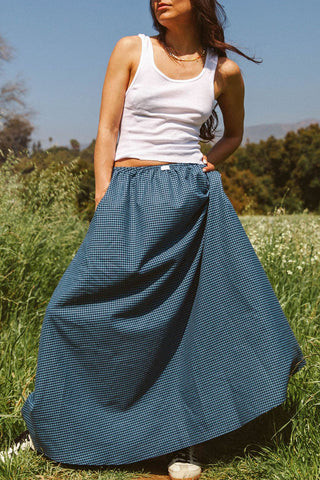 Gingham Maxi Skirt with Elastic Waist