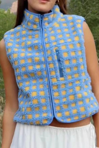 Zip-Front Checkered Vest