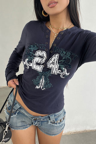 Button-Front Graphic Long-Sleeve Shirt