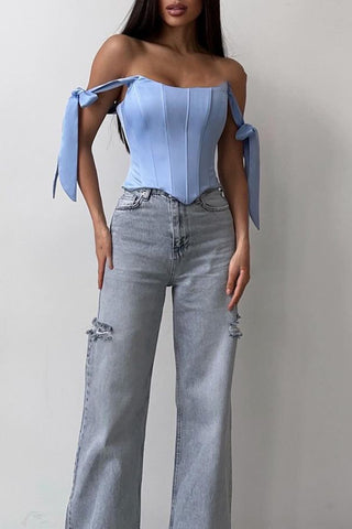 Off-Shoulder Tie Strap Tank Top