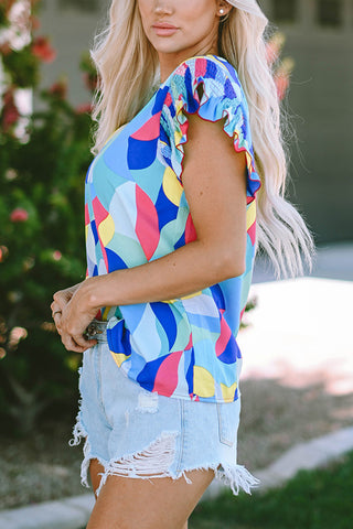 Vibrant Patterned Flutter Sleeve Tee
