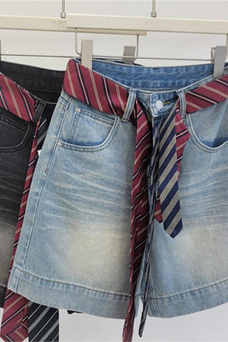 Stylish Denim Shorts with Tie Belt