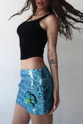 Sequin Floral Accent Mini Skirt