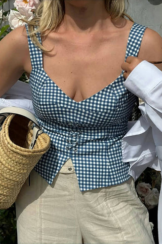 Lace-Up Gingham Camisole