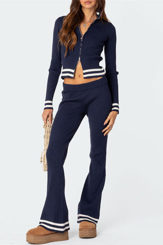 Ribbed Zip-Front Pants Set