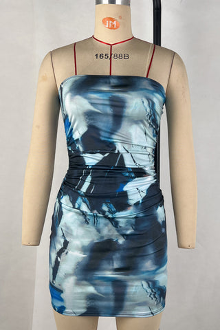 Strapless Abstract Print Mini Dress