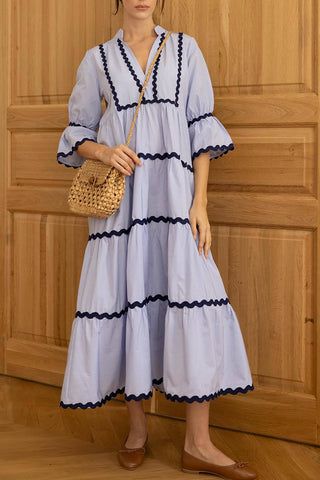 Tiered Casual Dress with Contrast Trim
