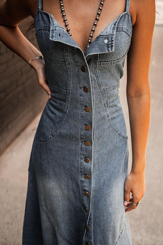 Button-Front Denim Dress